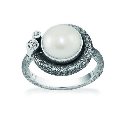 16: Rabinovich Devine White - Sort sølv ring m perler og zirkonia**